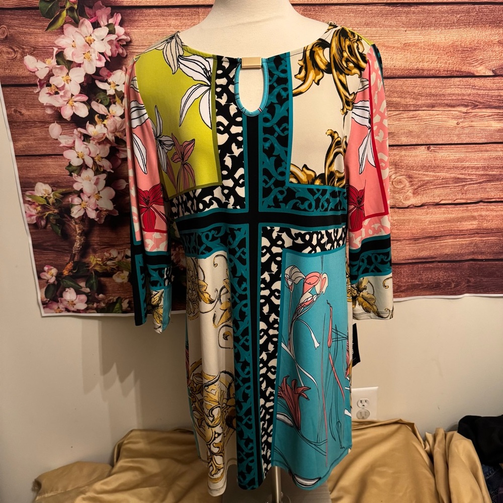 Style & Co Milano Scarf Print Dress Size Large NWT Colorful Shift Dress
